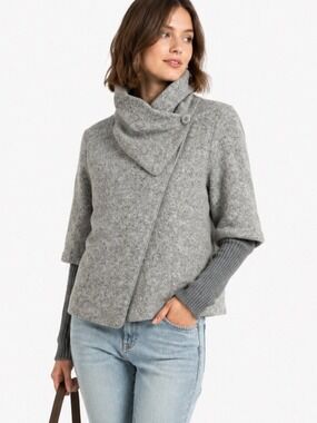 Marisa & Marie Italy Gray Faux Wrap Button Sweater Knit Layered Style Women L